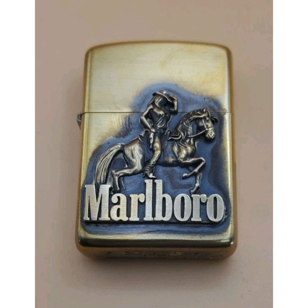 Zippo Lighter With A Cowgirl On A Horse Medallion Brass Armor Case  Unused